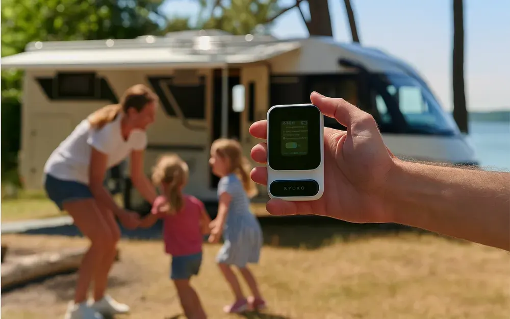 10 Ryoko with blurred campsite view with children